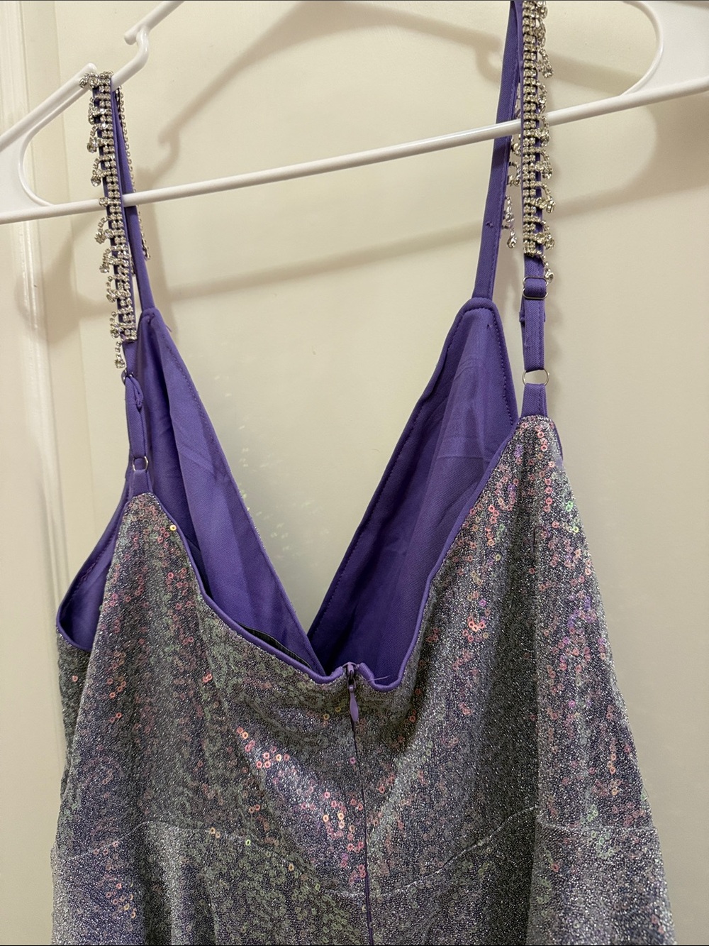 Women’s  2x Sparkly Lavender Sequin A Line Party Dress Jeweled Straps - Picture 8 of 9
